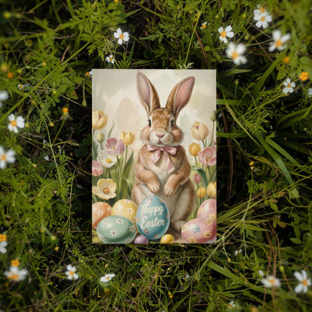 Cartão Postal Coelhinho de Páscoa com Tulipas (Criador carregado)