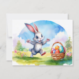 Cartão Postal Coelhinho de Páscoa e Cesta de Ovos