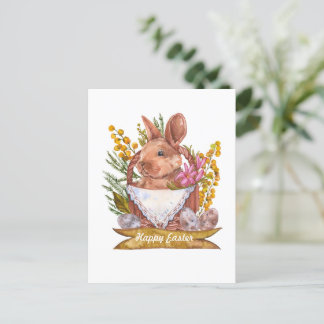 Cartão Postal Coelhinho de Páscoa num cesto
