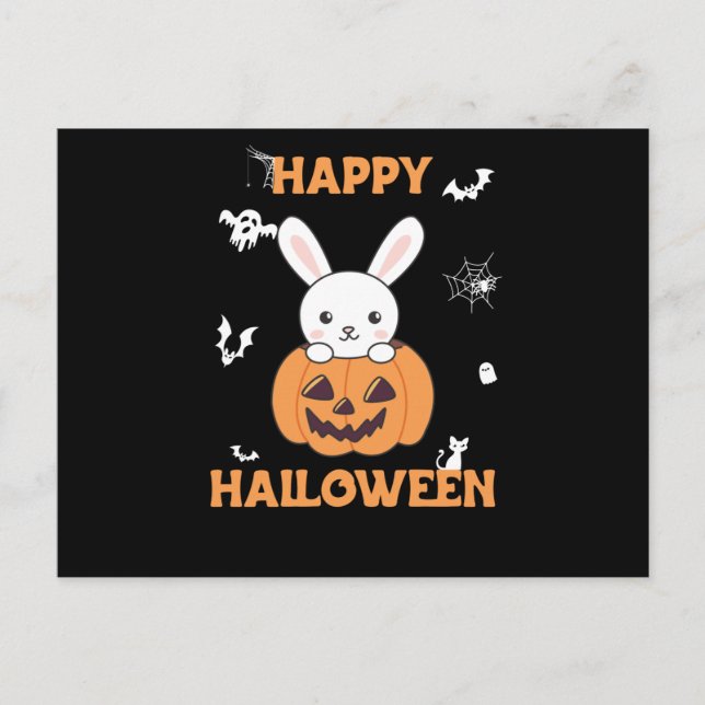 Cartão Postal Coelhinho De Pumpkin Cute Bunnies Feliz Halloween (Frente)