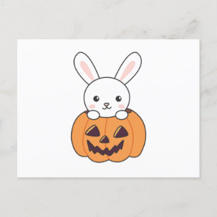 Cartão Postal Coelhinho De Pumpkin Cute Bunnies Feliz Halloween