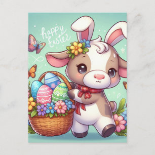Cartão Postal Coelhinho de Vaca Páscoa Adorável