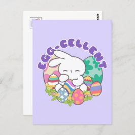 Cartão Postal Coelhinho e Ovos de Páscoa sorridentes - Primavera