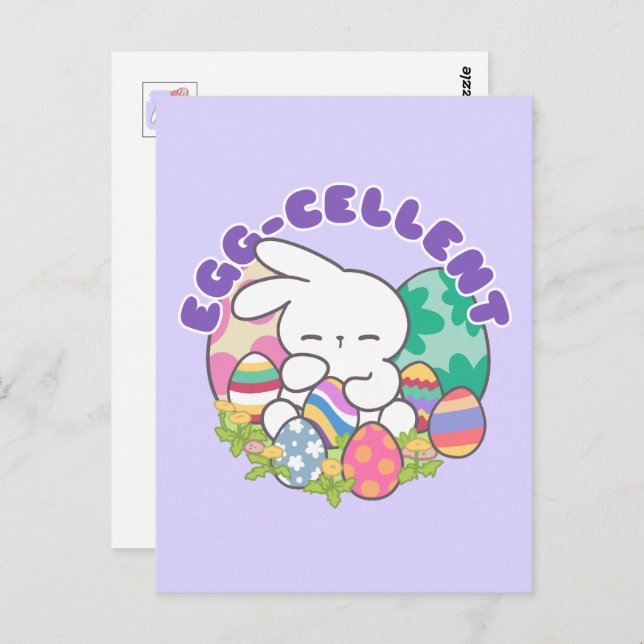 Cartão Postal Coelhinho e Ovos de Páscoa sorridentes - Primavera (Frente/Verso)