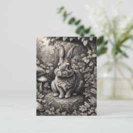 Cartão Postal Coelhinho em um jardim de cogumelos