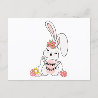 Cartão Postal Coelhinho fofo da primavera Feliz Páscoa