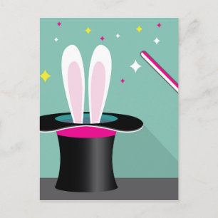 Cartão Postal Coelhinho numa magia de chapéu