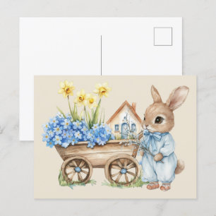 Cartão Postal Coelhinho Personalizado com Flores Azuis