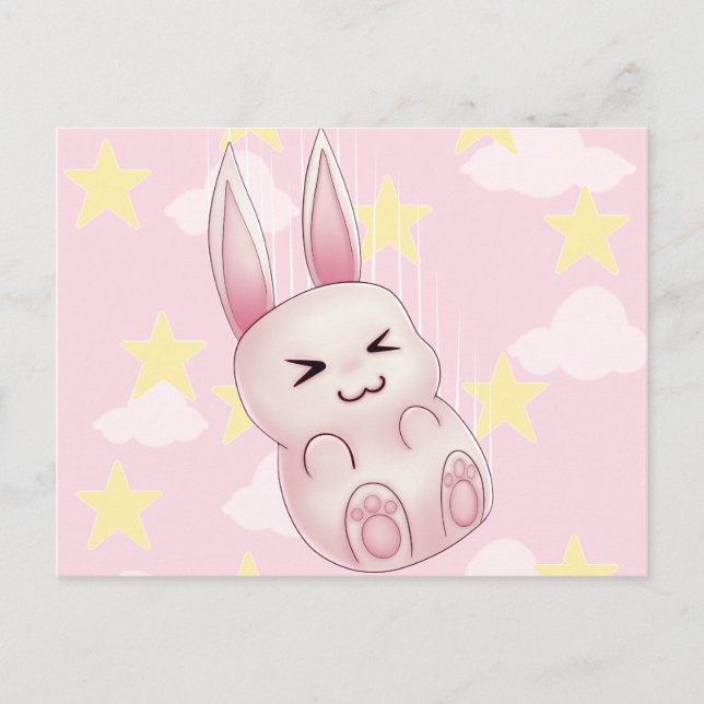 Cartão Postal Coelhinho rosa-claro do Coelho Kawaii caído das es (Frente)