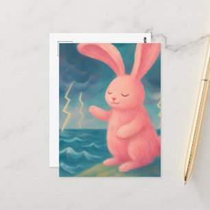 Cartão Postal Coelhinho Rosa Surreal Calma a Tempestade