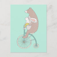 Coelhinho Whimsical e Urso Andando de bicicleta