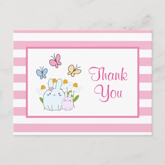 Cartão Postal Coelhinhos bonitos, Borboletas e Obrigados do Part (Frente)