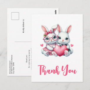 Cartão Postal Coelhinhos Fofos Compartilhando um Coração Obrigad