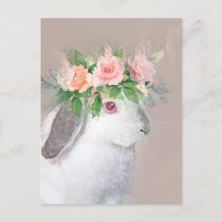 Cartão Postal Coelho Adorável com Retrato da Coroa Flor