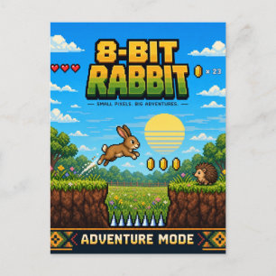 Cartão Postal Coelho, Arte Pixel Retro de 8 Bits