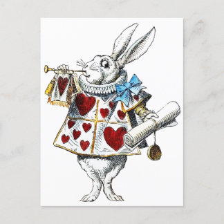 Cartão Postal Coelho Branco Alice Wonderland Hearts