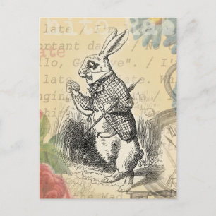 Cartão Postal Coelho Branco Arte da Alice no País das Maravilhas
