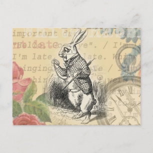 Cartão Postal Coelho Branco Aventuras de Alice no País das Marav