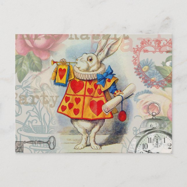 Cartão Postal Coelho Branco Corta Alice Clássica (Frente)