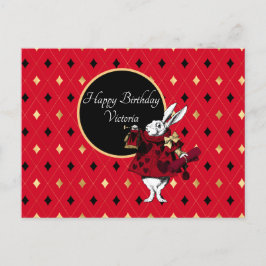 Cartão Postal Coelho Branco em Aniversário Vermelho