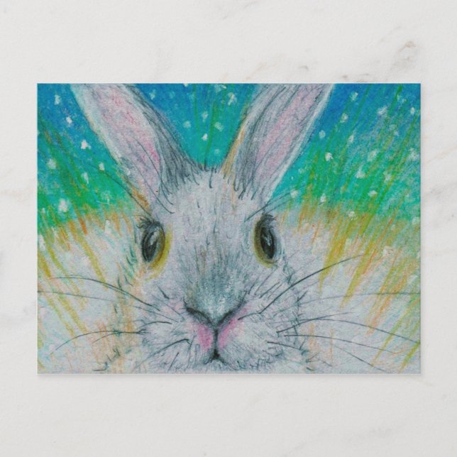 Cartão Postal Coelho branco na neve! (Frente)