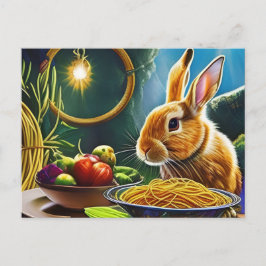 Cartão Postal Coelho Castanho Com Cheio De Esparguete