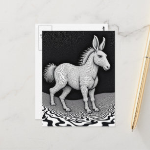 Cartão Postal Coelho Cavalo Fantasia Boba Preto e Branco