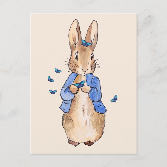 Cartão Postal Coelho clássico em um casaco azul com borboleta az (Frente)