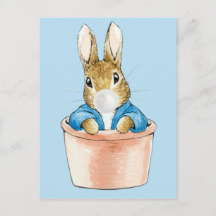 Cartão Postal Coelho clássico vaso de planta soprando chiclete