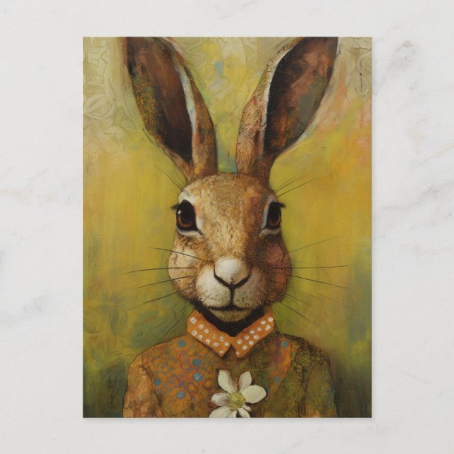Cartão Postal Coelho com Flor Branca (Frente)