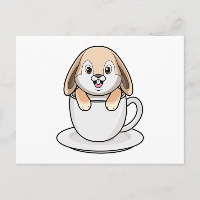 Cartão Postal Coelho com xícara de café (Frente)