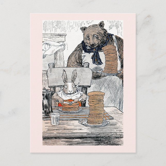 Cartão Postal Coelho Comendo Panqueca no Café da Manhã (Frente)