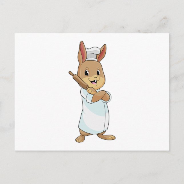 Cartão Postal Coelho como padeiro com rolo de massa (Frente)