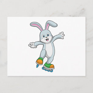 Cartão Postal Coelho como patinador com patins em linha
