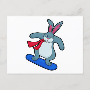 Cartão Postal Coelho como Snowboarder com Snowboard & Cachecol