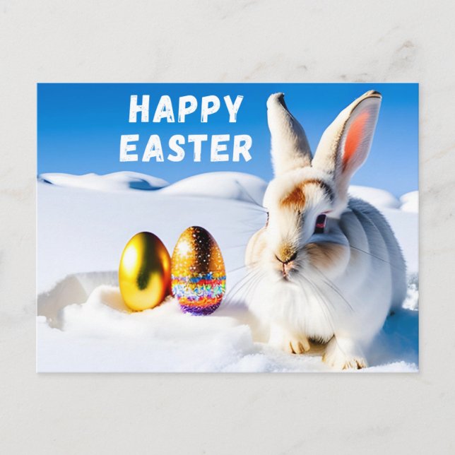 Cartão Postal Coelho da Páscoa na Neve (Frente)