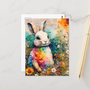 Cartão Postal Coelho das flores silvestres
