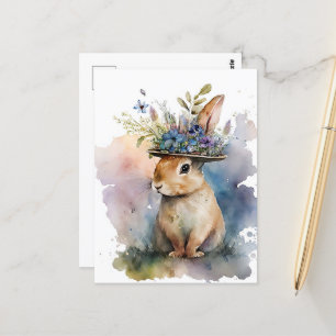Cartão Postal Coelho de Aquarela Adorável