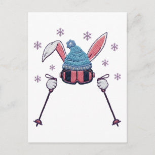 Cartão Postal Coelho de esqui de lã falsa humor de inverno