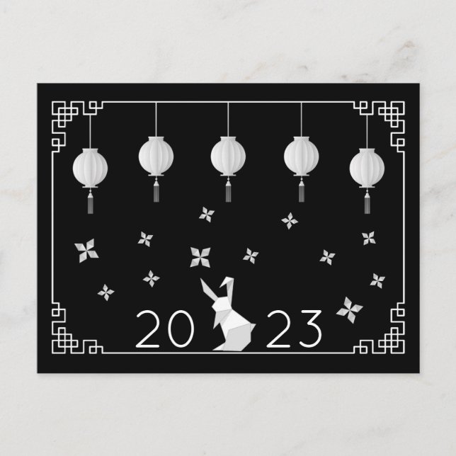 Cartão Postal Coelho de Origami do Ano Novo Chinês (Frente)