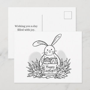 Cartão Postal Coelho de Páscoa Desenhado à Mão Estilo de Colorir