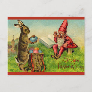 Cartão Postal Coelho de Páscoa e Gnomo Vintage