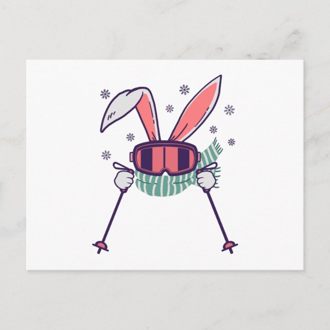 Cartão Postal Coelho do esqui com óculos de esqui e cachecol (Frente)