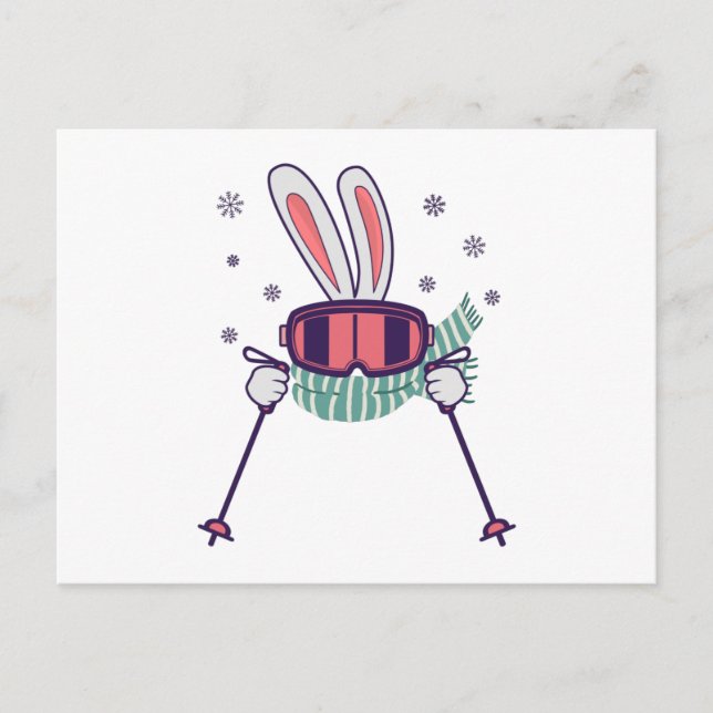 Cartão Postal Coelho do esqui com óculos de esqui e cachecol (Frente)