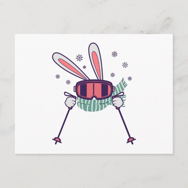 Cartão Postal Coelho do esqui com óculos de esqui e cachecol (Frente)