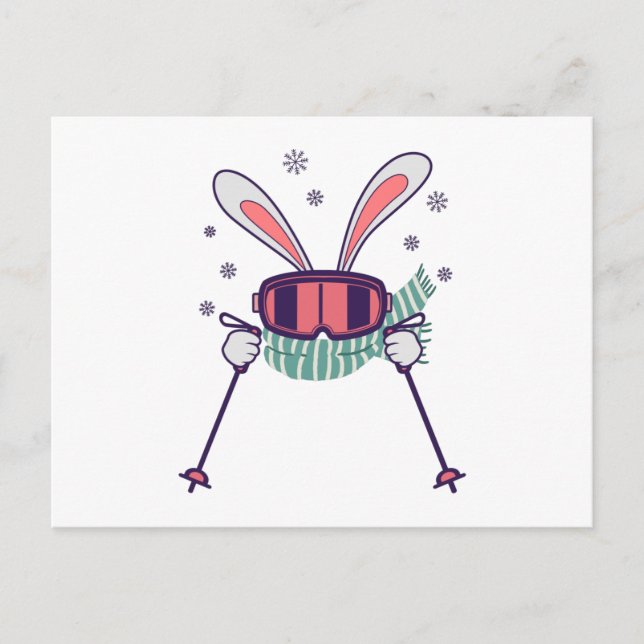 Cartão Postal Coelho do esqui com óculos de esqui e cachecol (Frente)