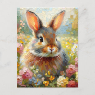 Cartão Postal Coelho em Obra de Arte Floral de Primavera