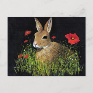 CARTÃO POSTAL COELHO EM PASTEL ÓLEO SOBRE FUNDO PRETO