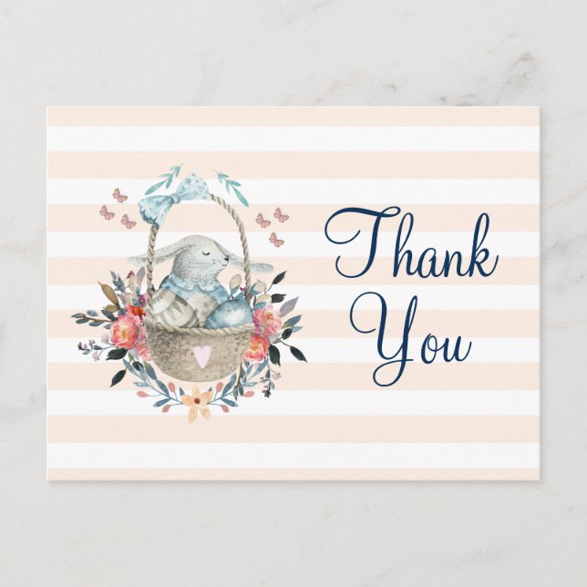 Cartão Postal Coelho em uma cesta com Ovos Agradecimento da Fest (Frente)