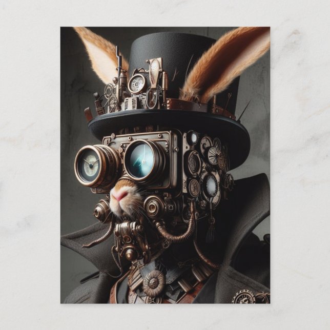 Cartão Postal Coelho engraçado de Steampunk (Frente)